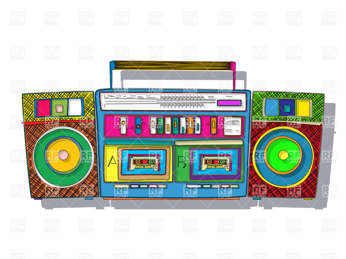 1200x900 Vintage Stereo Double Tape Cassette Player, Pop Art Boombox Vector