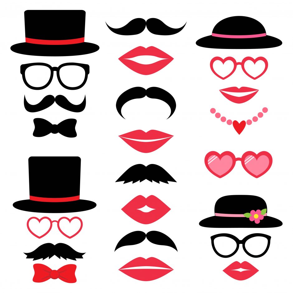 940x940 Valentine Photo Booth Vector Set With Hats Mustaches Lips And Bow