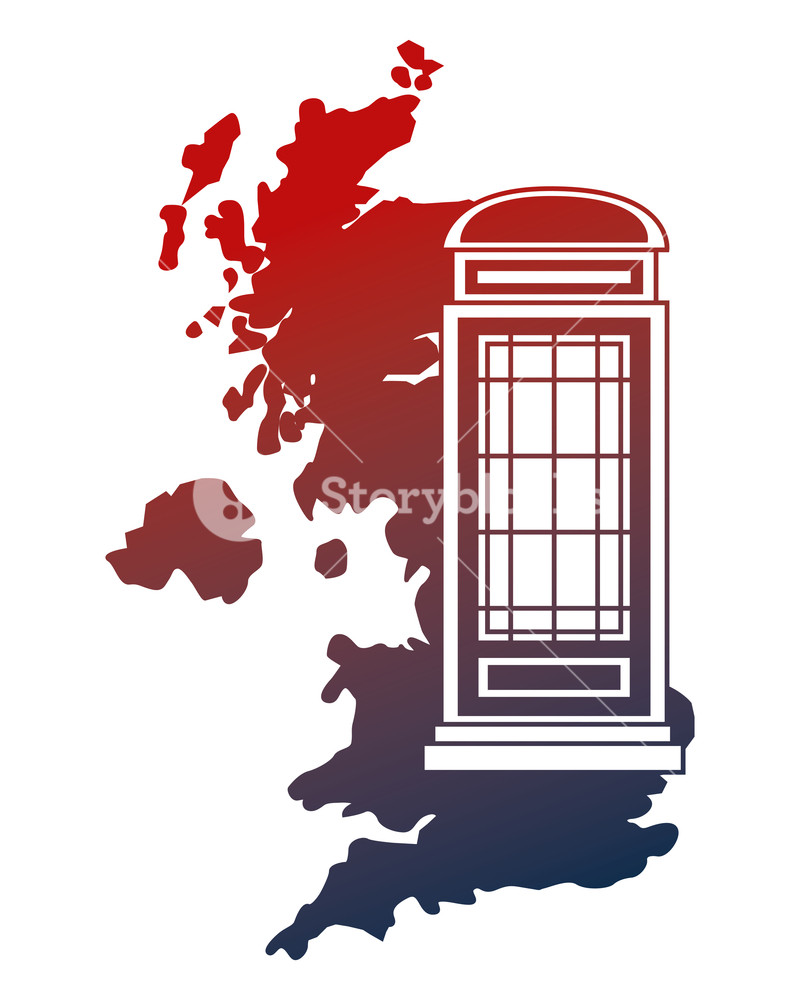 800x1000 United Kingdom Map Telephone Booth Vector Illustration Royalty