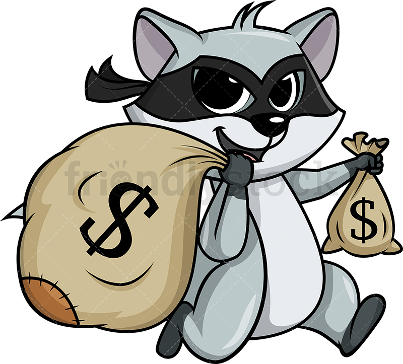 800x723 Raccoon Thief Running Away With Booty Cartoon Clipart Vector