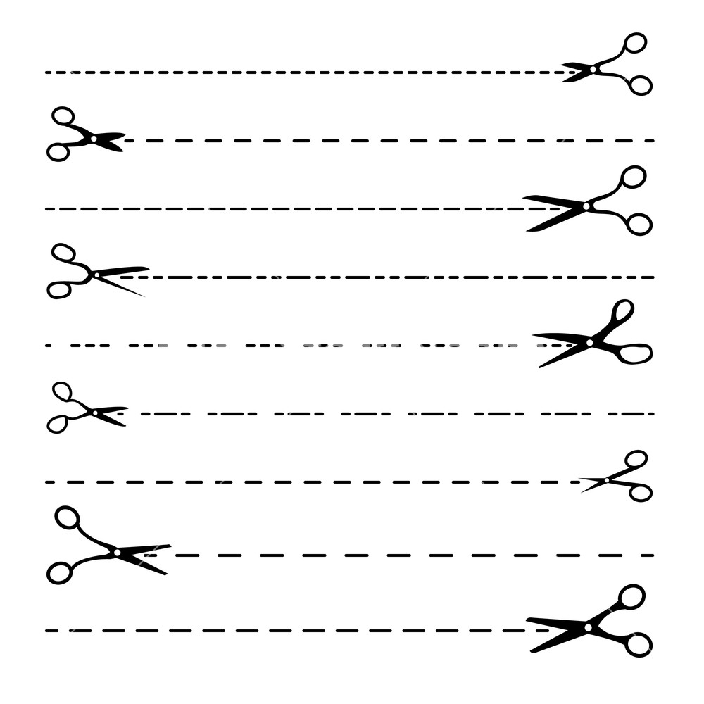 1000x1000 Scissor Line Vector Set Dotted Cutting Lines Black Edge