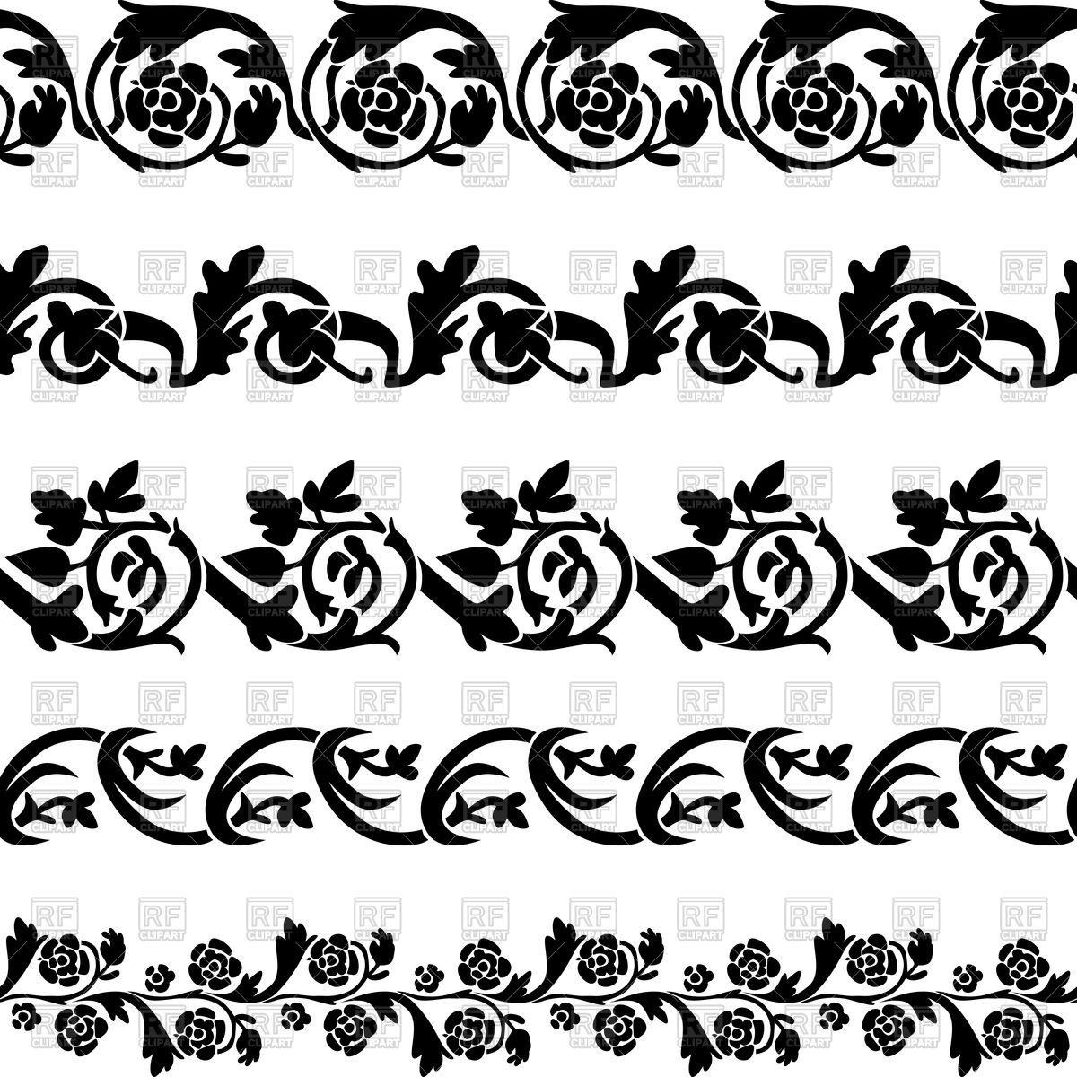 1200x1200 Set Of Black Floral Decorative Borders Vector Image Of Borders