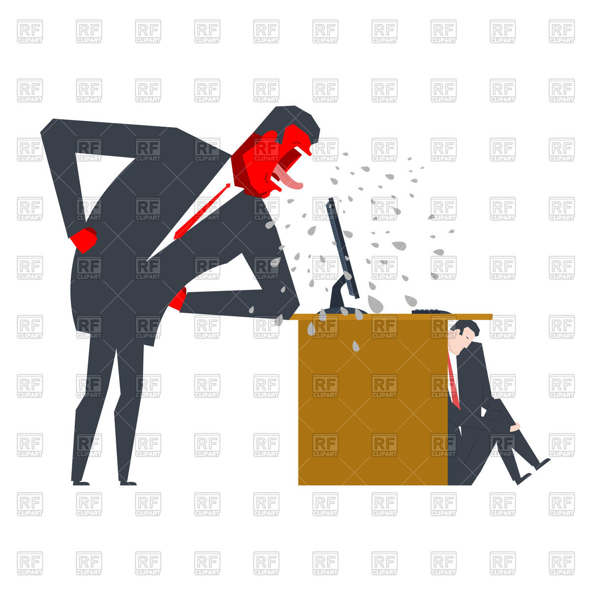 1200x1200 Angry Boss And Employee Under Table, Businessman Screaming Vector