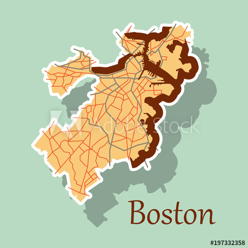 Map Of Boston City Sticker Illustration 500x500 Map Of Boston City Sticker Illustration