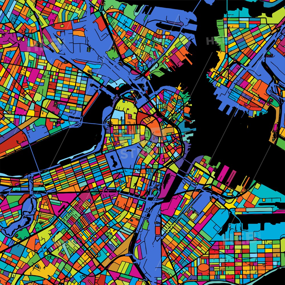 Boston Colorful Vector Map On Black Hebstreits Sketches 1000x1000 Boston Colorful Vector Map On Black Hebstreits Sketches