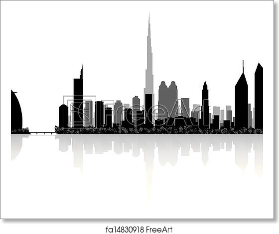 560x470 Free Art Print Of Dubai City Skyline Vector Silhouette Dubai City