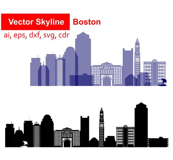 570x528 Boston City Massachusetts Vector Skyline Boston Etsy