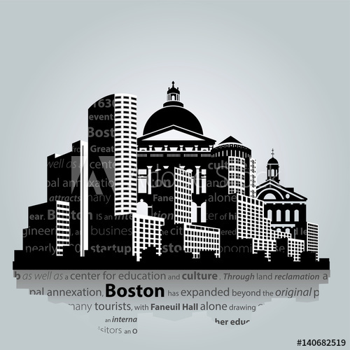 500x500 Boston City Silhouette Vector Illustration