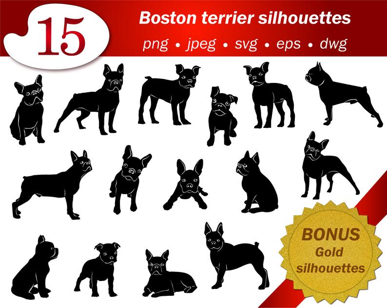 794x631 Boston Terrier Art Digital Clipart Dog Silhouette Cameo Cricut Etsy