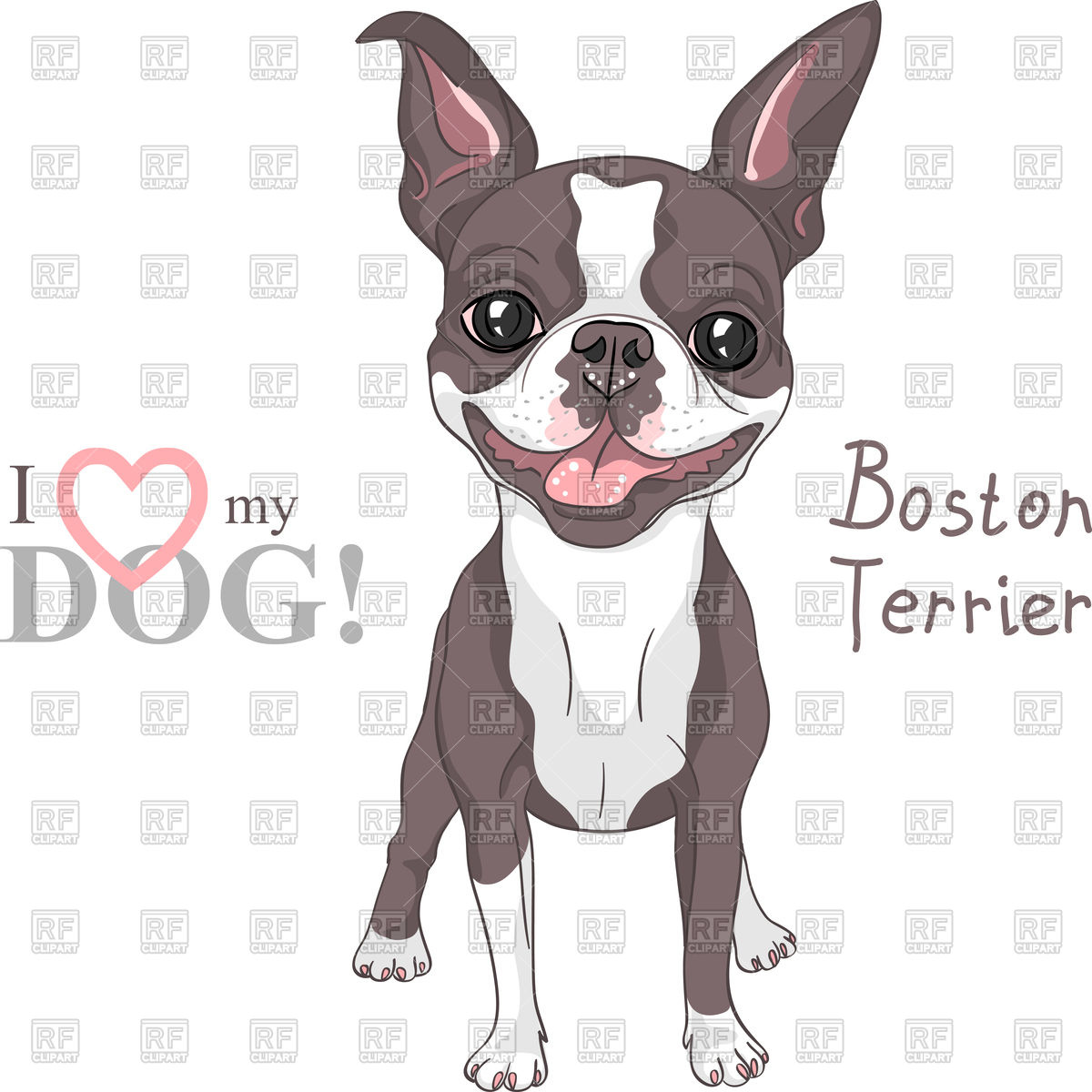 1200x1200 Smiling Dog Boston Terrier Breed Standing Vector Image Of Plants