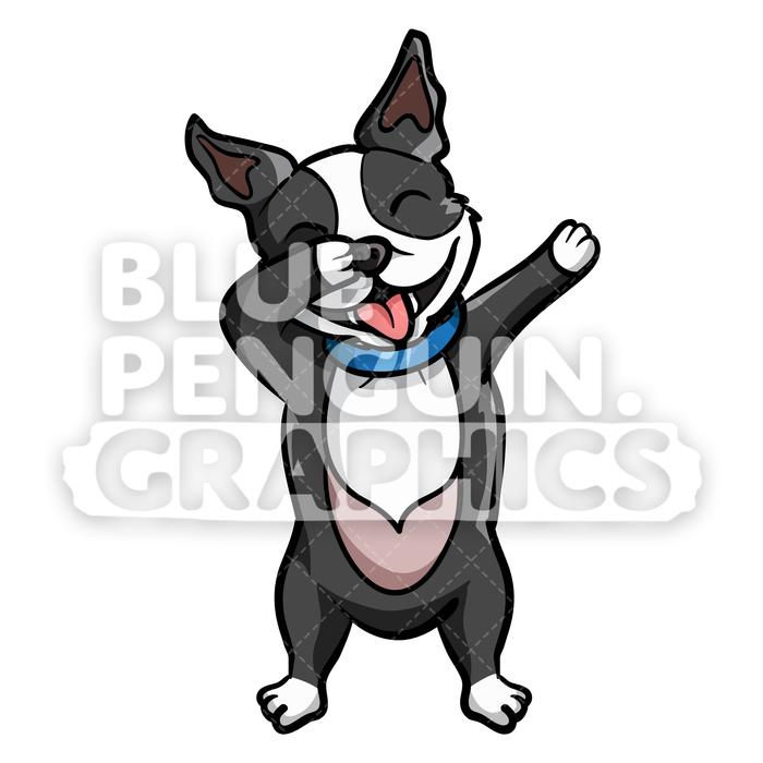 700x700 Boston Terrier Dabbing Vector Cartoon Clipart Illustration Blue