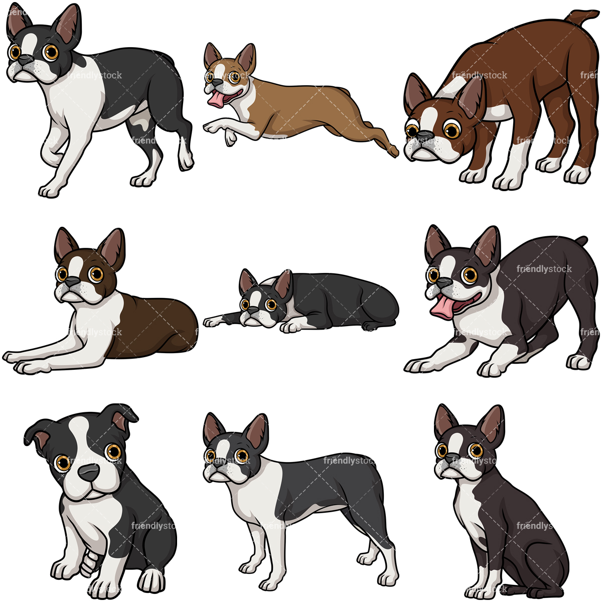 1200x1200 Boston Terrier Dogs Cartoon Vector Clipart