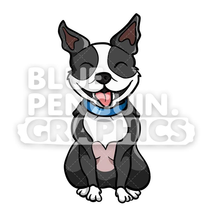 700x700 Boston Terrier Sitting Vector Cartoon Clipart Illustration Blue