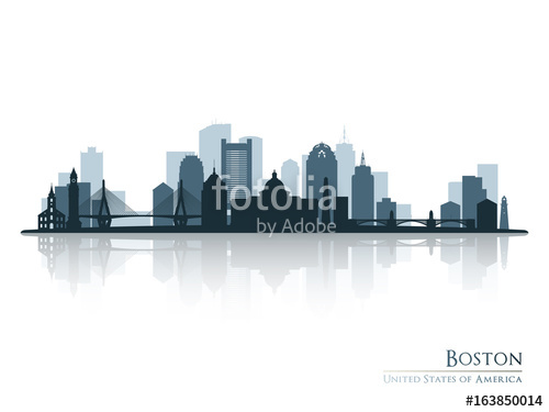 500x375 Boston, Skyline Silhouette With Reflection Vector Illustration