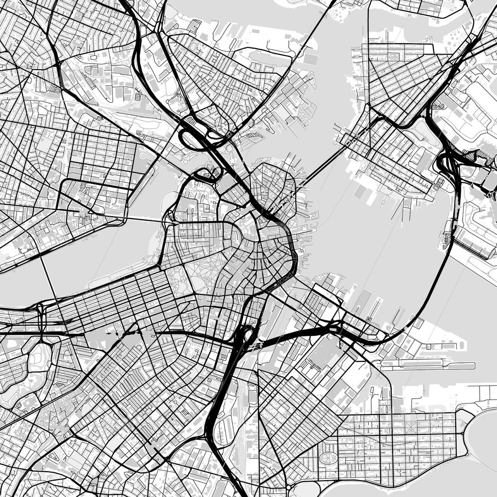 1000x1000 Downtown Map Of Boston, Light Hebstreits Sketches