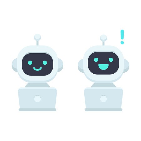 Cute Cartoon Robot With Computer, Simple Flat Icon Chat Bot 450x450 Cute Cartoon Robot With Computer, Simple Flat Icon Chat Bot