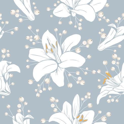 490x490 Seamless Pattern With Flowers Lilium Floral Texture Hand Drawn