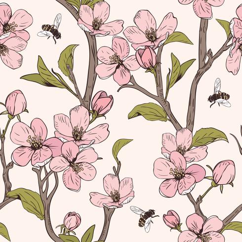 490x490 Blooming Tree Seamless Pattern With Flowers Spring Floral