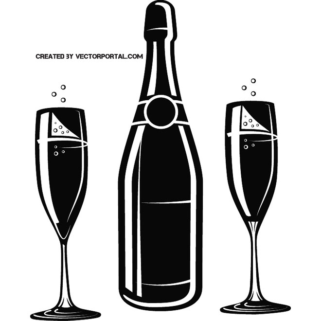 660x660 Botella De Champagne Y Copas Vector