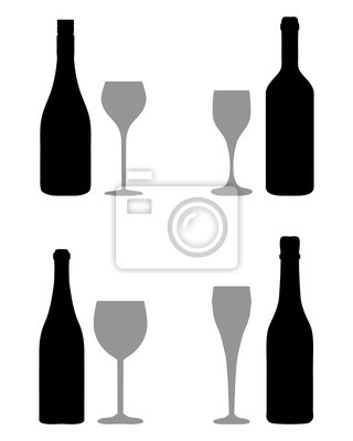 320x400 Negro Siluetas De Vasos Y Botellas, Vector Vinilos Para