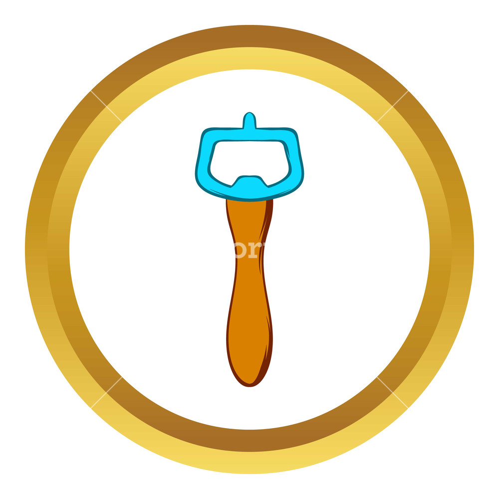 1000x1000 Bottle Opener Vector Icon In Golden Circle, Cartoon Style Isolated