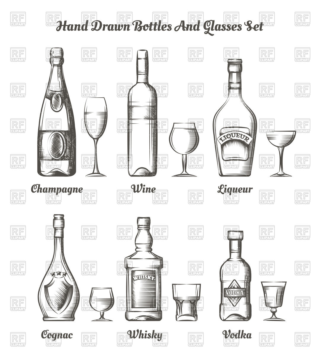 1080x1200 Alcohol Hand Drawn Bottles And Glasses Vector Image Of Food