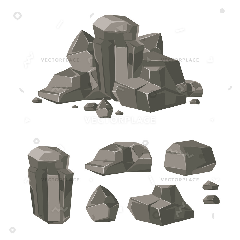 1000x1000 Cartoon Rock Boulder Stone Set Vector Illustration