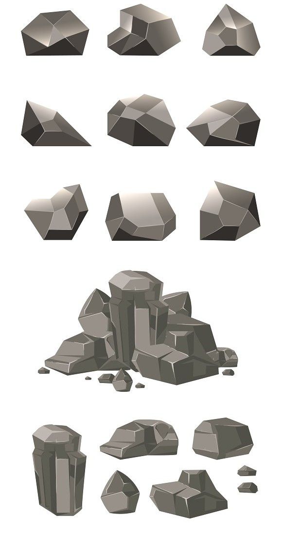 580x1098 Cartoon Rock Boulder, Vector Stones Natural Graphic Design