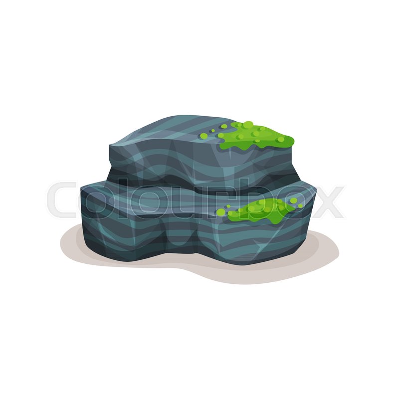 800x800 Gray Rock Stone, Boulder With Moss, Stock Vector Colourbox