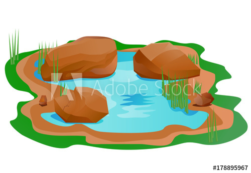 500x346 Pond With Brown Rock Or Boulder Vector Image