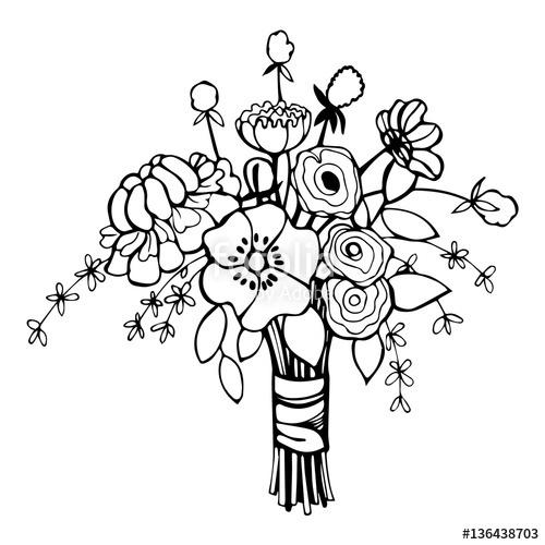 500x500 Hand Drawn Flowers Bridal Bouquet Vector Illustration Stock