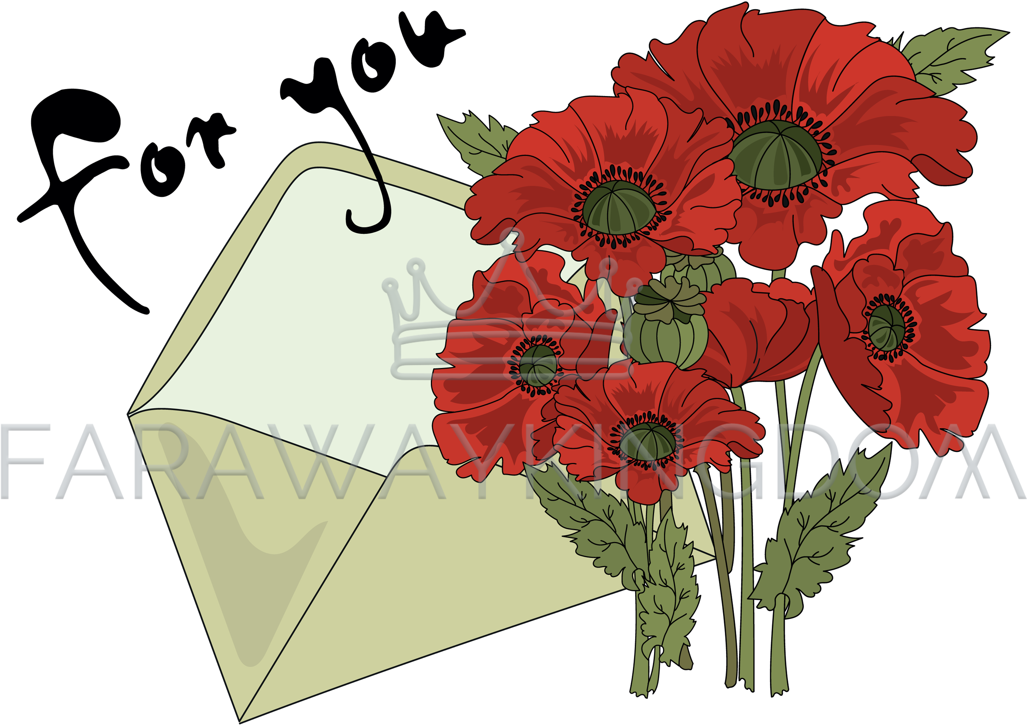 3508x2480 Poppy And Letter Floral Bouquet Vector Illustration Set