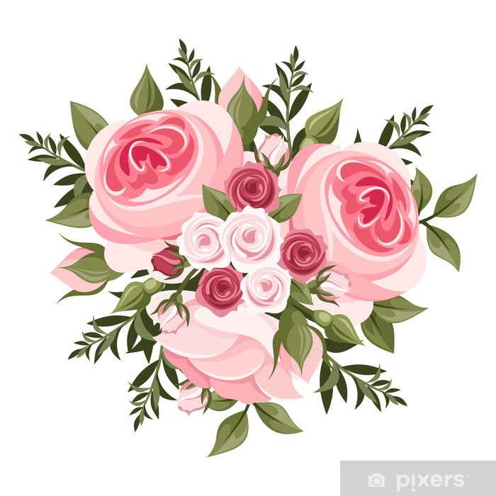 700x700 Pink Roses Bouquet Vector Illustration Poster