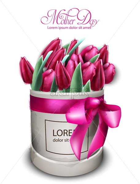 456x600 Pink Tulip Flowers Bouquet Vector Watercolor Mother Day Card