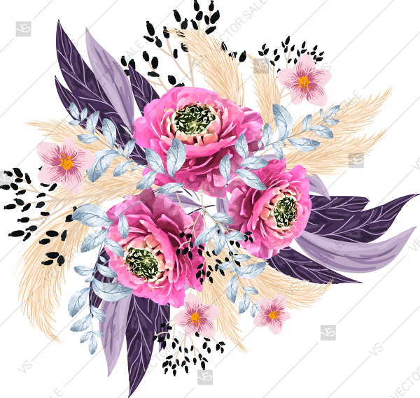 600x569 Floral Bouquet Vector Clip Art Peony Zinnia Pampas Grass Privet