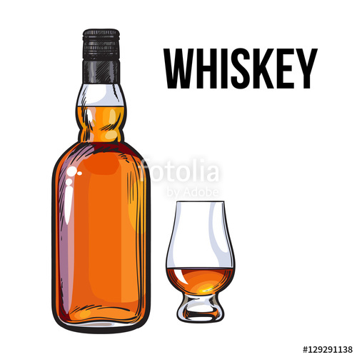 500x500 Unopened, Unlabeled Full Whiskey Bottle, Sketch Style Vector