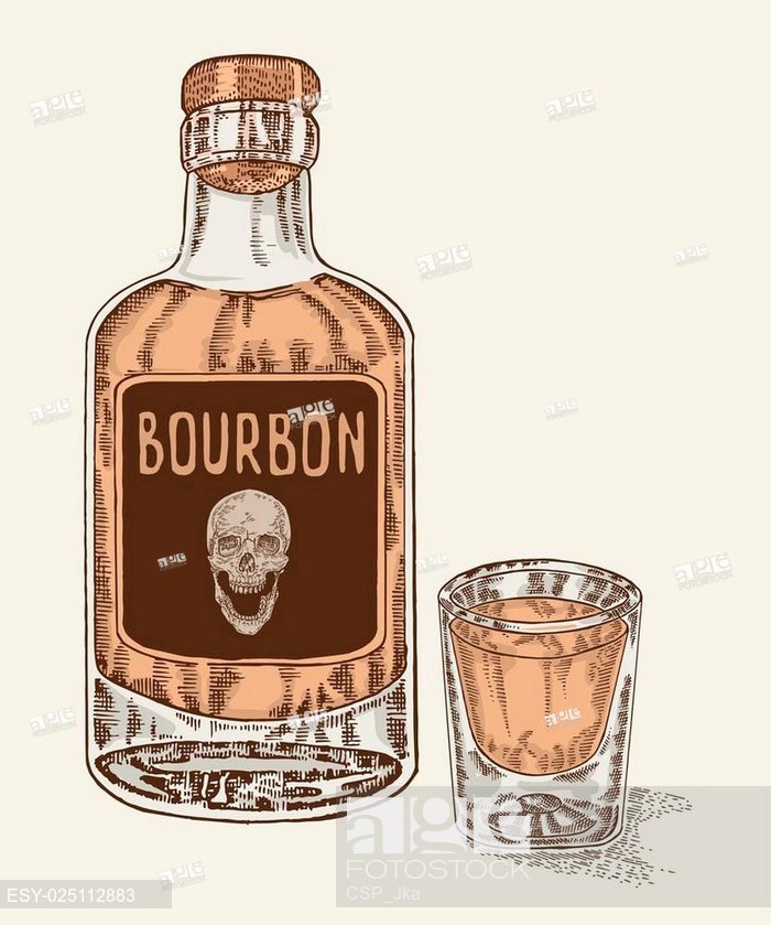 700x839 Whiskey In Bottle And Glass Hand Drawn Bourbon Drink Vector