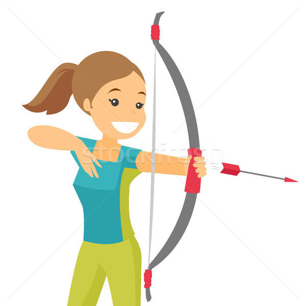 Caucasian White Sportswoman Holding Bow And Arrow Vector 600x600 Caucasian White Sportswoman Holding Bow And Arrow Vector