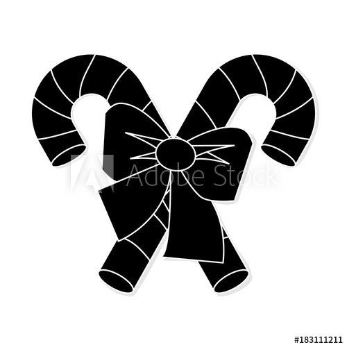 500x500 Christmas Candy Cane With Bow Silhouette Icon Symbol Design