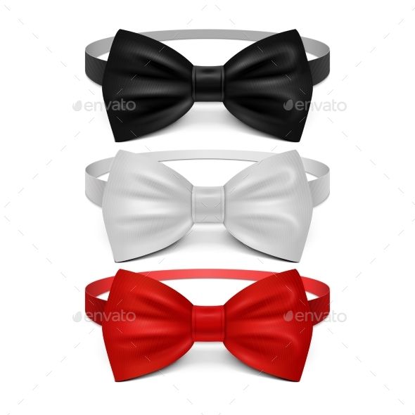 590x590 Realistic White, Black And Red Bow Tie Vector Set Fonts Logos