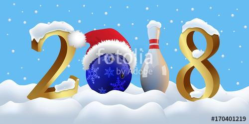 500x250 Bowling New Year Sign With Bowling Ball And Skittle