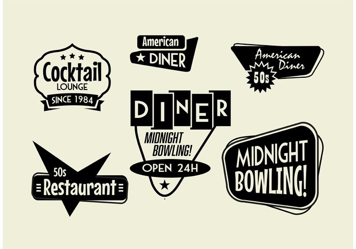 700x490 Free Vector Diner, Bowling, And Cocktail Sign Pack