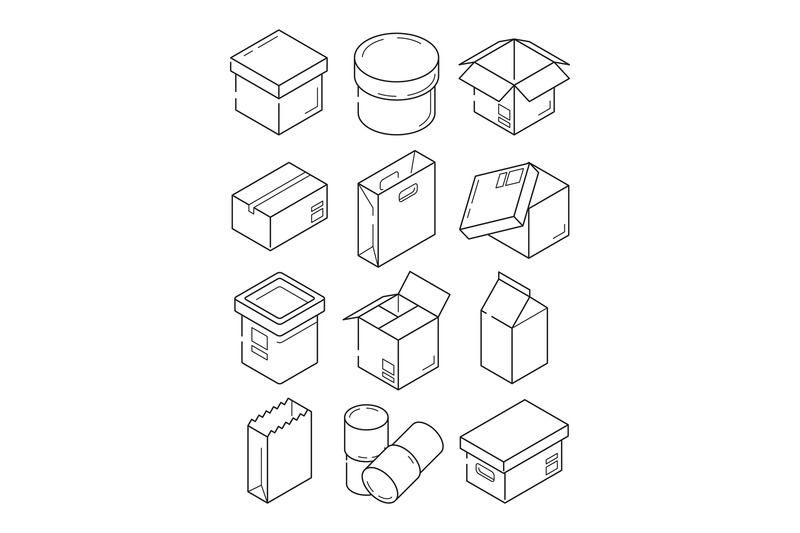 800x533 Box Outline Symbols Paper Wooden Or Carton Export Packages Vector