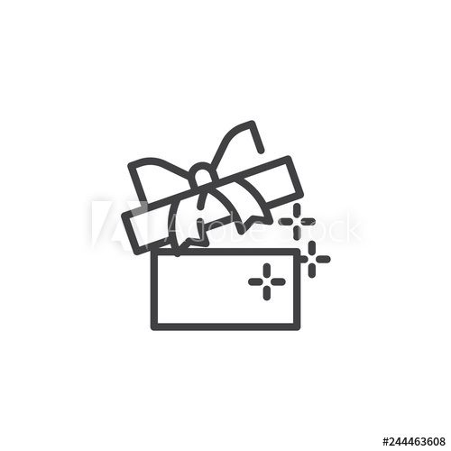 500x500 Open Gift Box With Magic Stars Line Icon Linear Style Sign