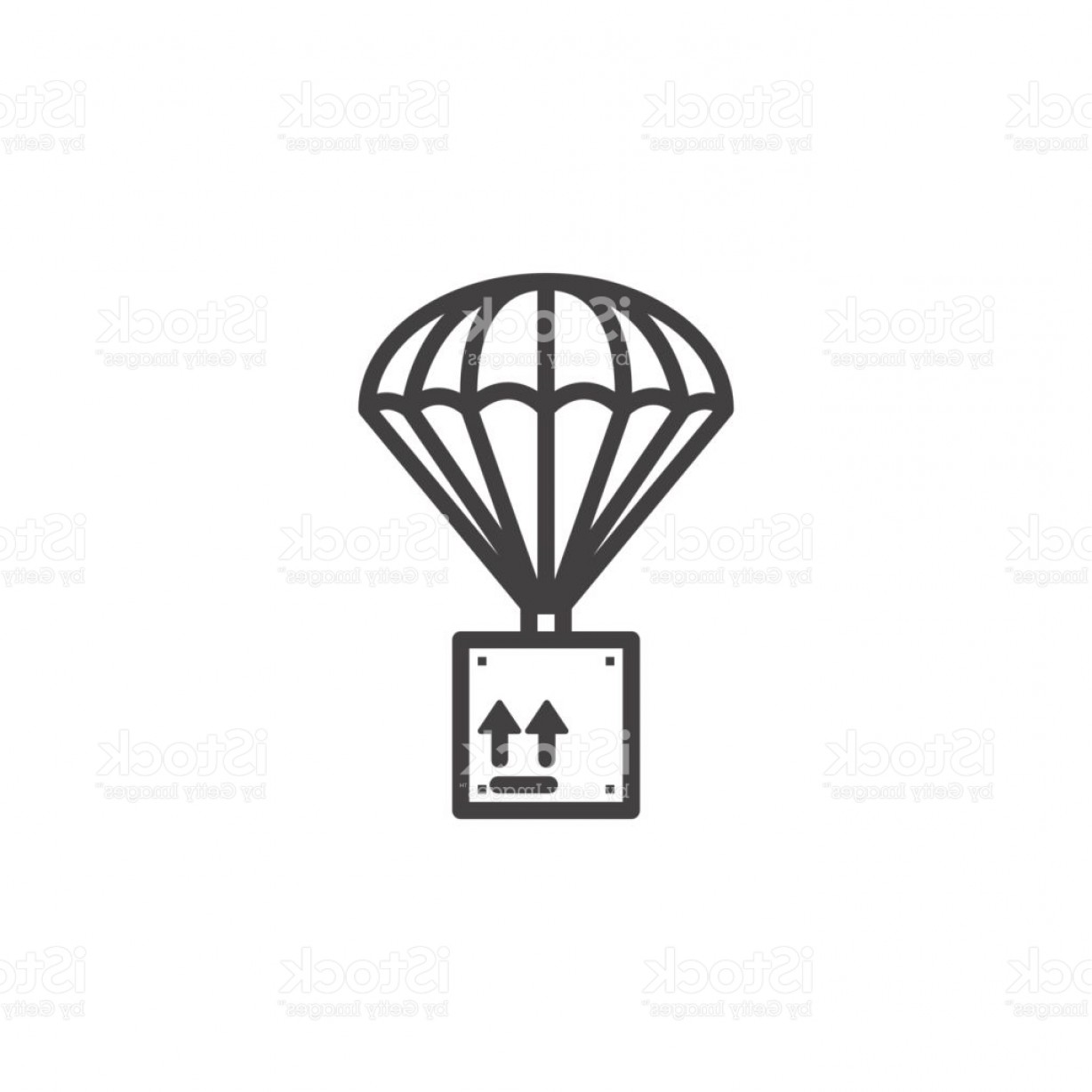 1228x1228 Parachute With Delivery Cardboard Box Line Icon Outline Vector