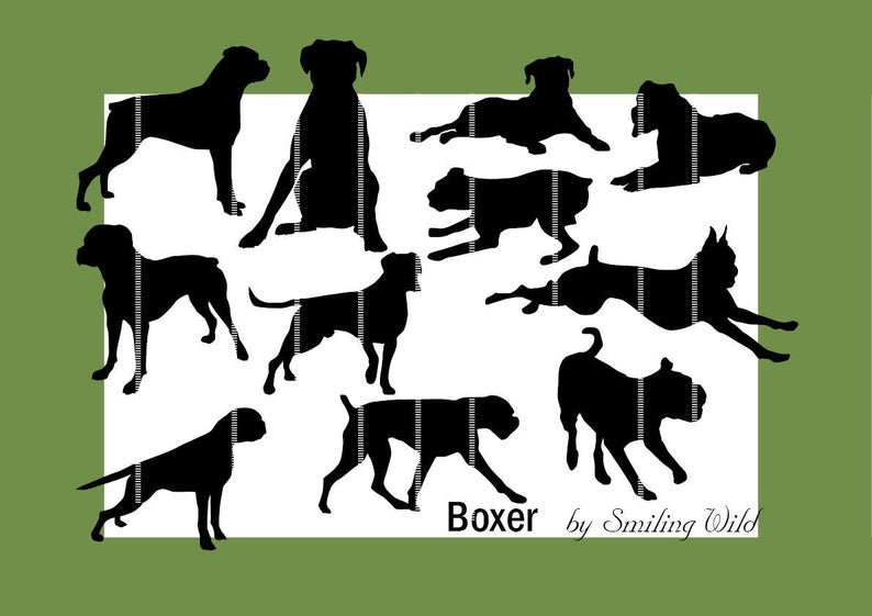 794x561 Dog Boxer Dog Art Clipart Silhouette Dog Vector Graphic Etsy
