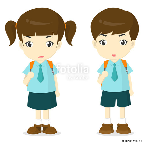 500x500 Boy And Girl In School Uniform Cartoon Vector Illustation Stock
