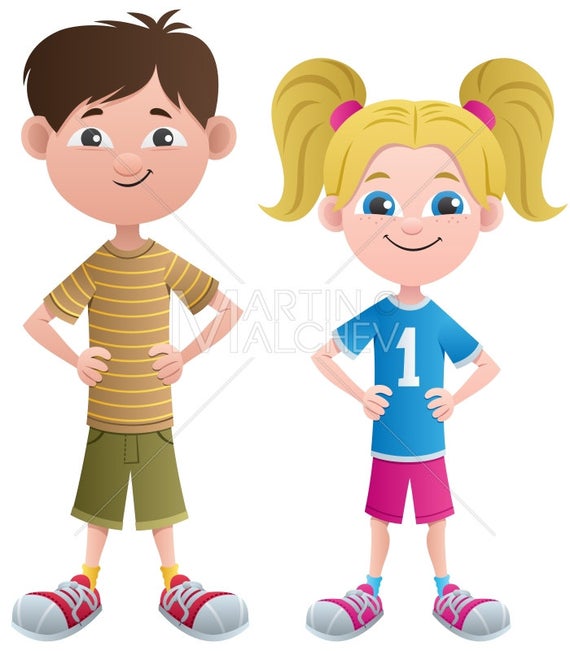 570x651 Boy And Girl Vector Cartoon Clipart Illustration Boy Girl Etsy