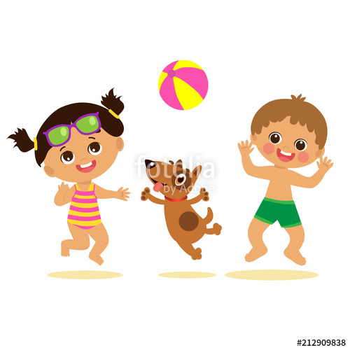 500x500 Let's Jump Happy Holidays Cute Summer Girl And Boy Cartoon