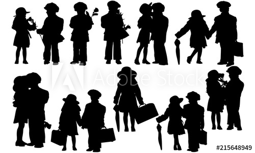 Kid Couple Silhouette Retro Boy Girl Vector Kids Clipart 500x300 Kid Couple Silhouette Retro Boy Girl Vector Kids Clipart